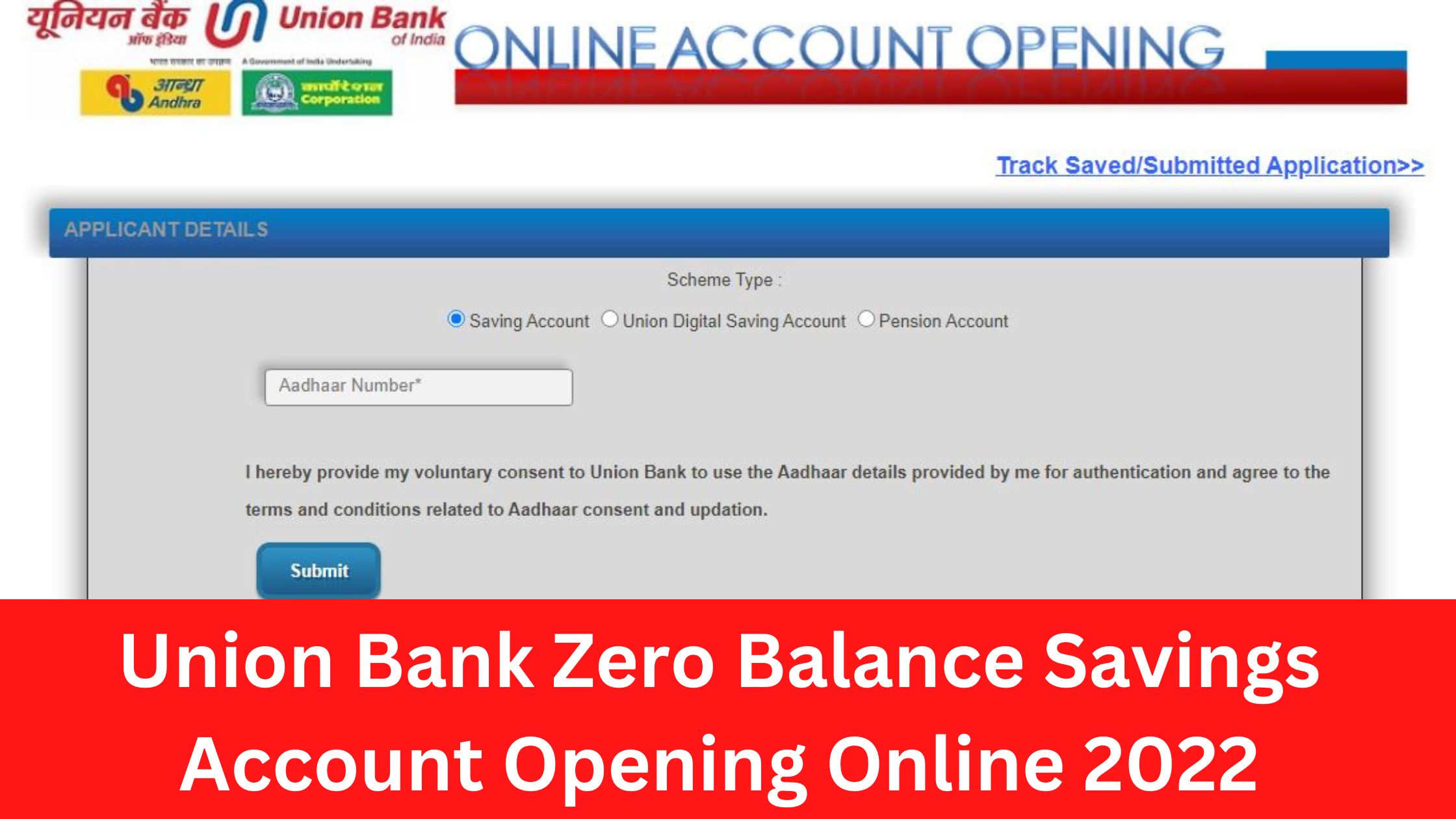 Union Bank Zero Balance Savings Account Opening Online 2022